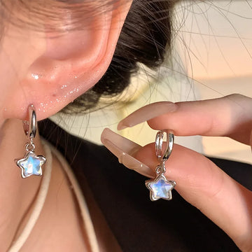 DAIIIBABYYY  -  Designed Pentagram Earrings with Speckles Exquisite Blue Crystal Fashionable Sweet Niche Design High-End Accessories Gifts